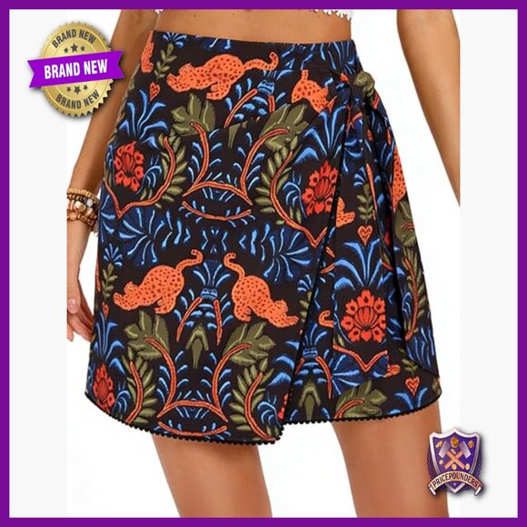Dresses & Skirts - Floral Wrap Mini Skirt High Waisted Elastic Summer Beach Boho